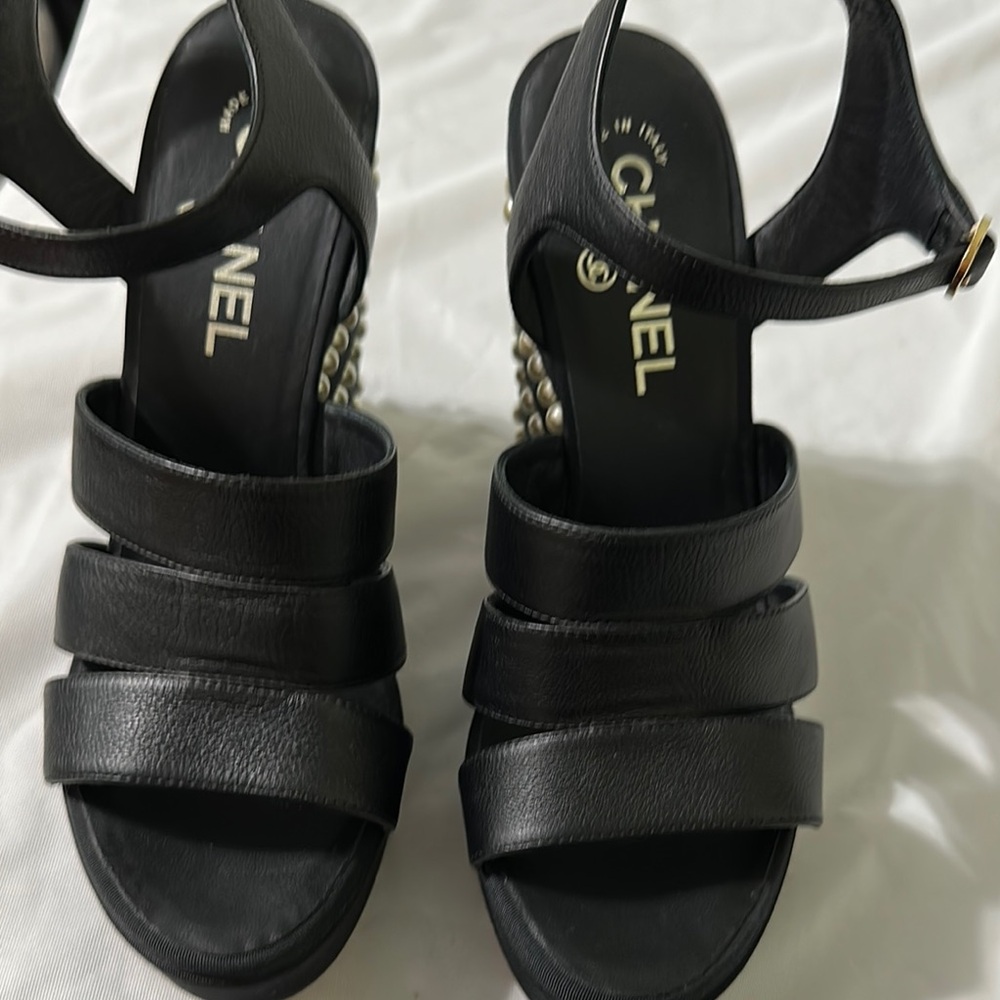 CHANEL Black Platform Sandals with Chunky Heel